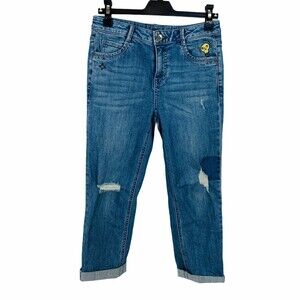 Only Denim Capris Women Junior 9/10 Cut-offs Cuffed Distressed Graphic